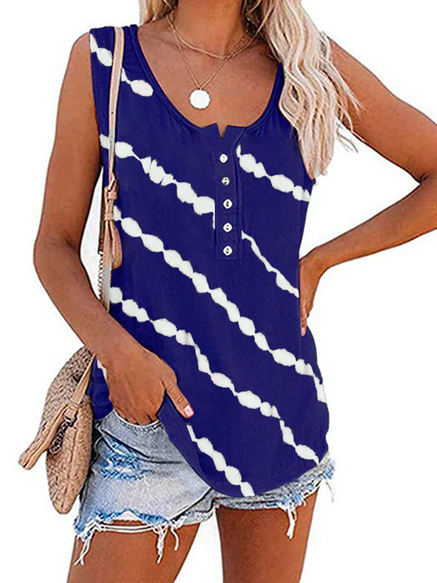 Printed Diagonal Stripe Round Neck Vest