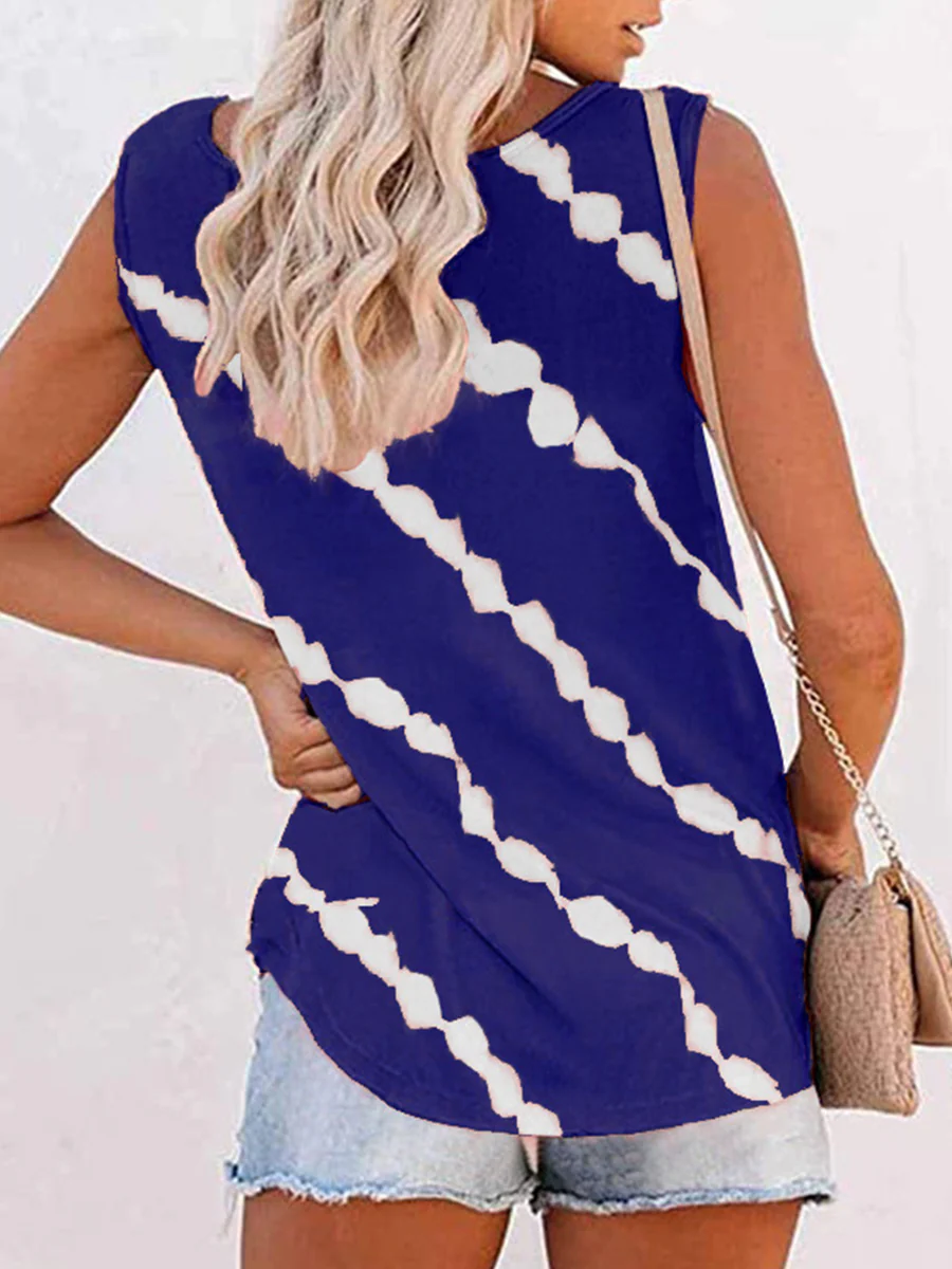 Printed Diagonal Stripe Round Neck Vest