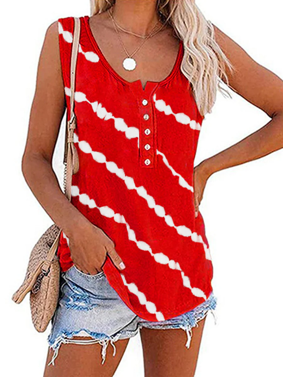 Printed Diagonal Stripe Round Neck Vest