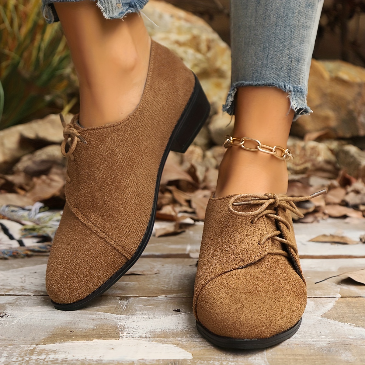 Women's Plus Size Vintage-Inspired Yellow Lace-Up Loafers - Lightweight, All-Season Comfort with Rubber Sole