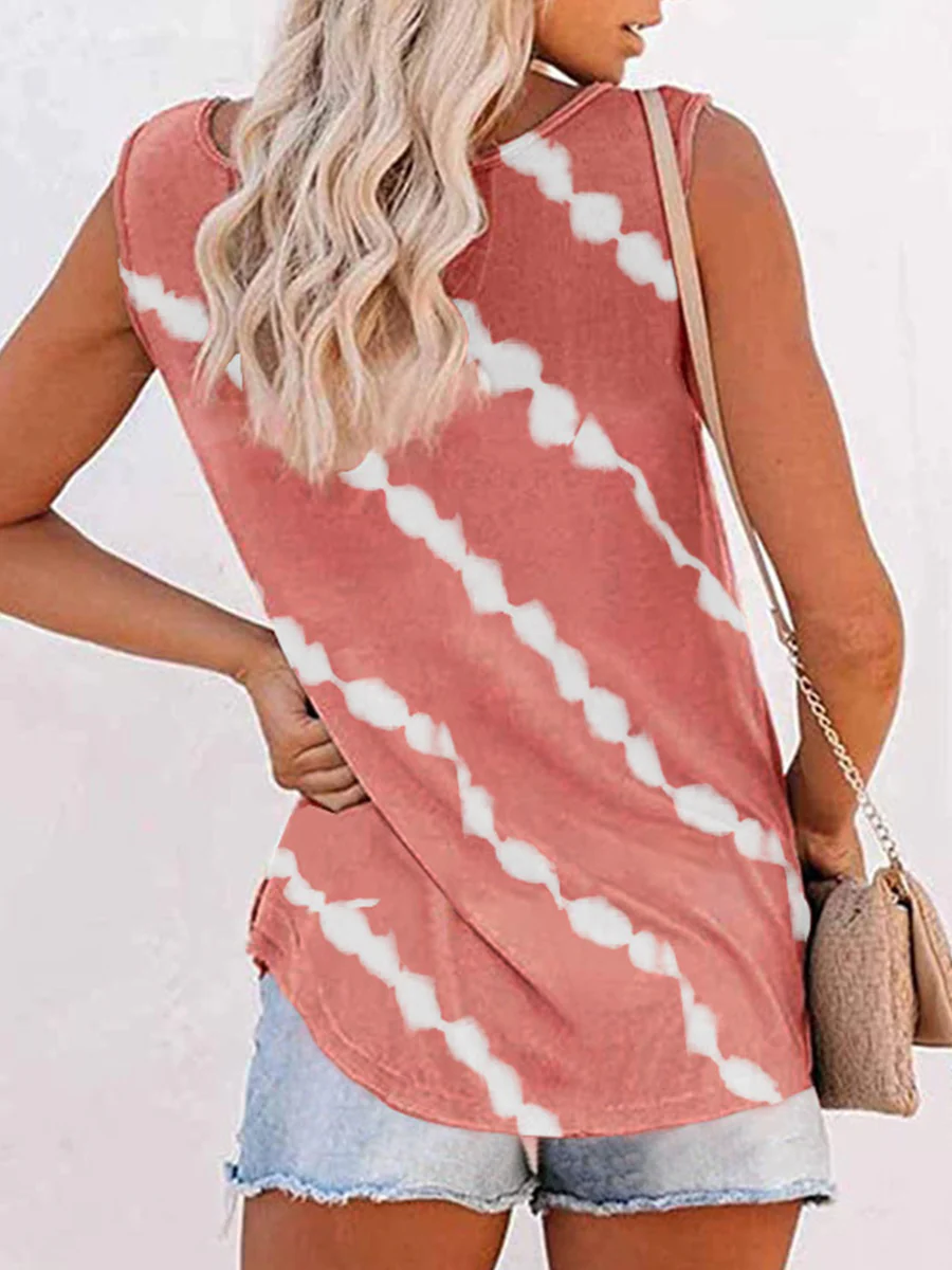 Printed Diagonal Stripe Round Neck Vest