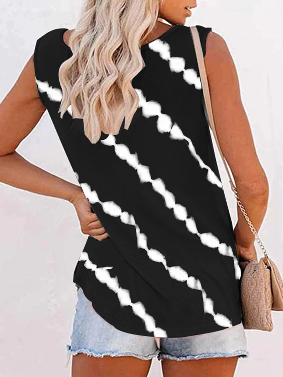 Printed Diagonal Stripe Round Neck Vest