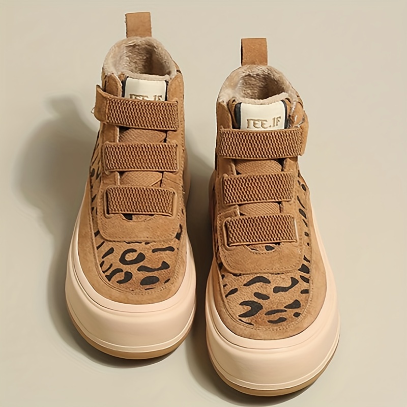 Women's Fashion Ankle Boots - Casual Leopard Print, Hook-and-loop Fastener Closure, Thick Sole, Faux Cover & Fabric Lining
