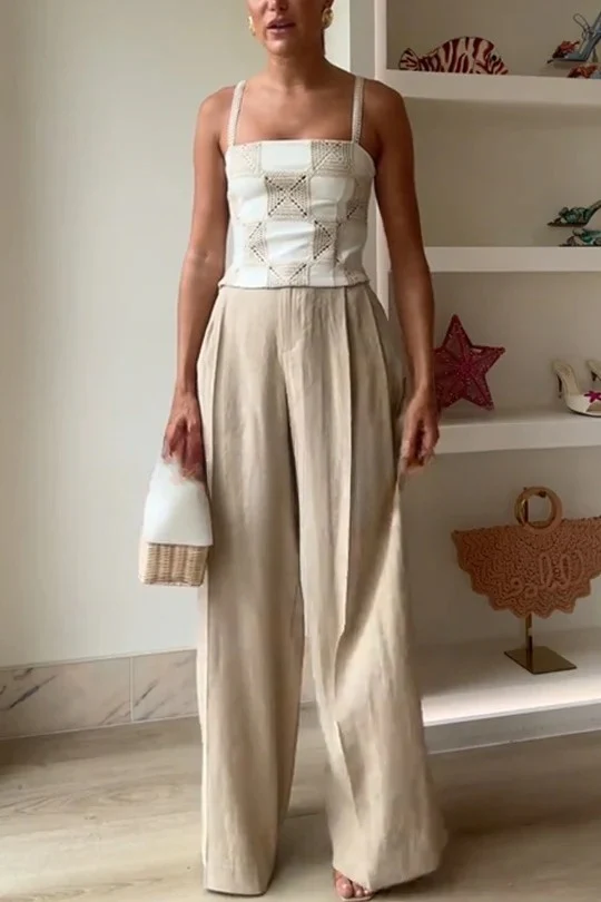 Contrast Patchwork Crochet Appliqué Strap Tank Top