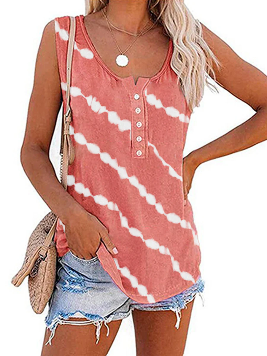 Printed Diagonal Stripe Round Neck Vest