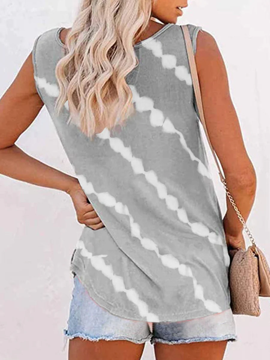 Printed Diagonal Stripe Round Neck Vest