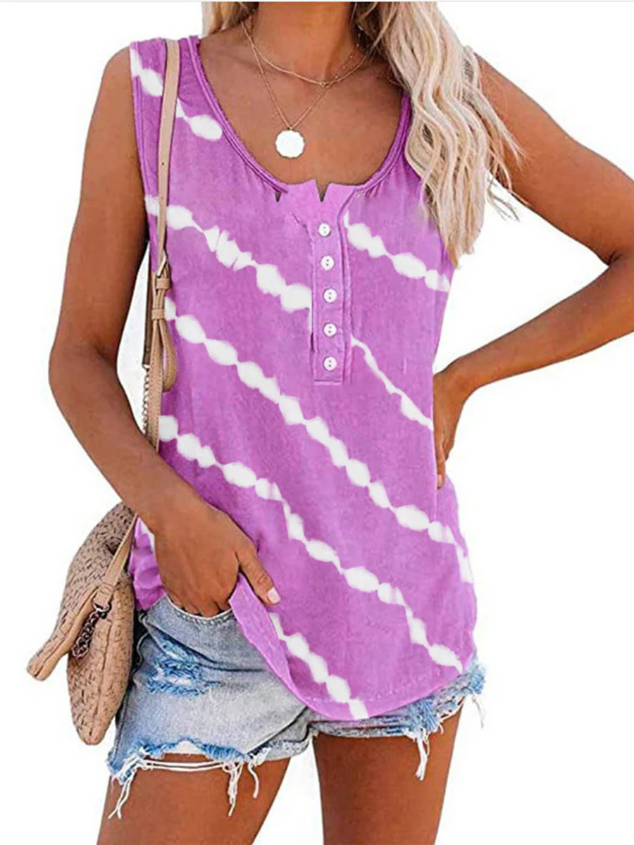 Printed Diagonal Stripe Round Neck Vest