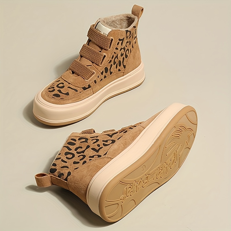 Women's Fashion Ankle Boots - Casual Leopard Print, Hook-and-loop Fastener Closure, Thick Sole, Faux Cover & Fabric Lining