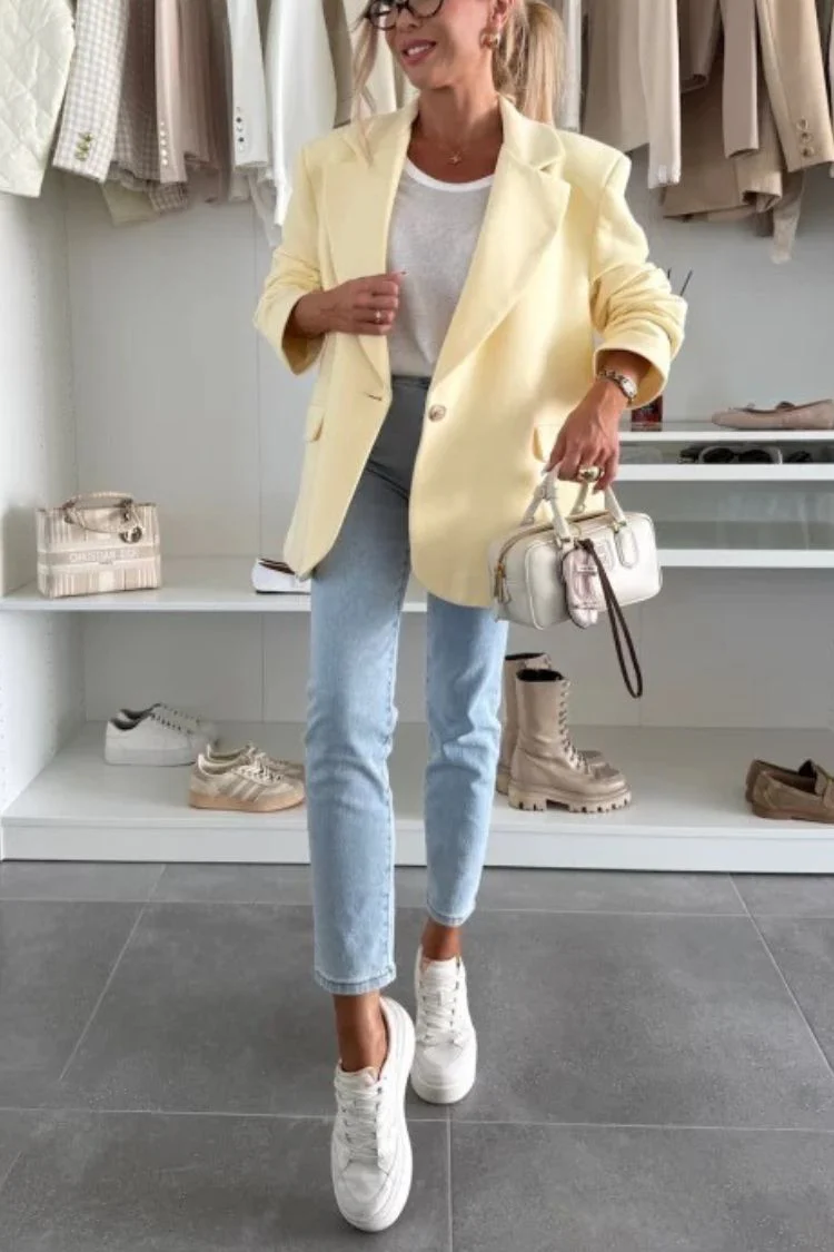 Solid Color Casual Lapel Long Sleeve Oversized Blazer