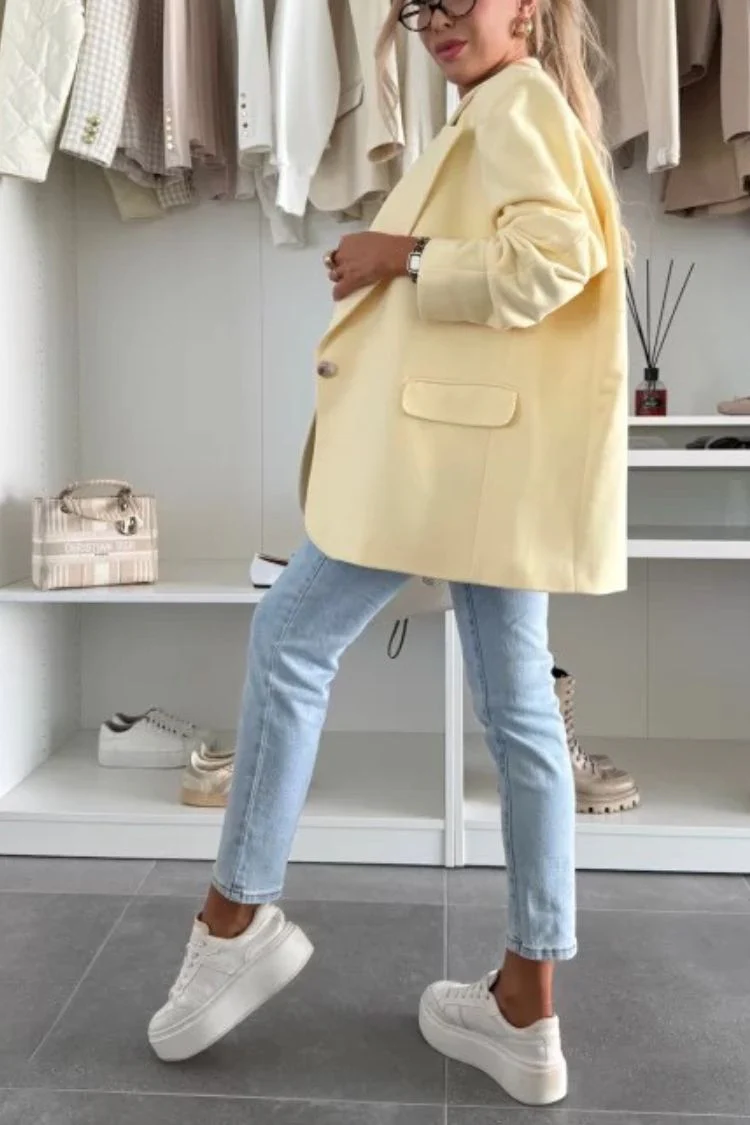 Solid Color Casual Lapel Long Sleeve Oversized Blazer