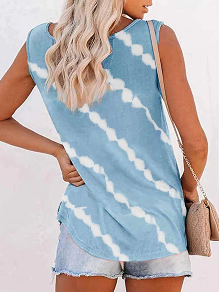 Printed Diagonal Stripe Round Neck Vest
