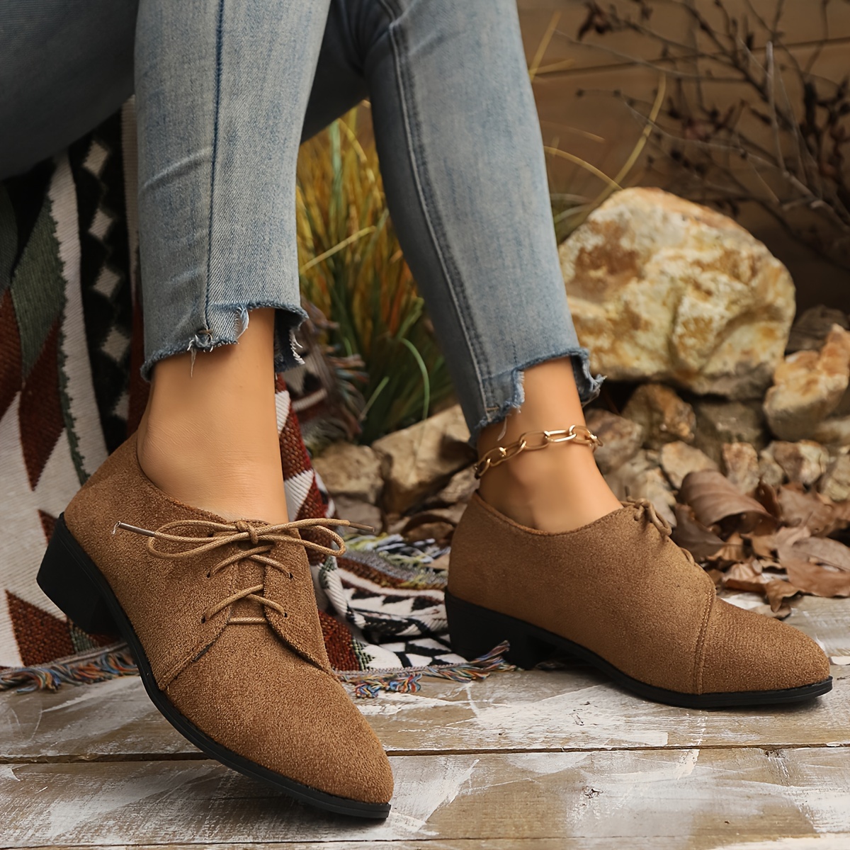 Women's Plus Size Vintage-Inspired Yellow Lace-Up Loafers - Lightweight, All-Season Comfort with Rubber Sole