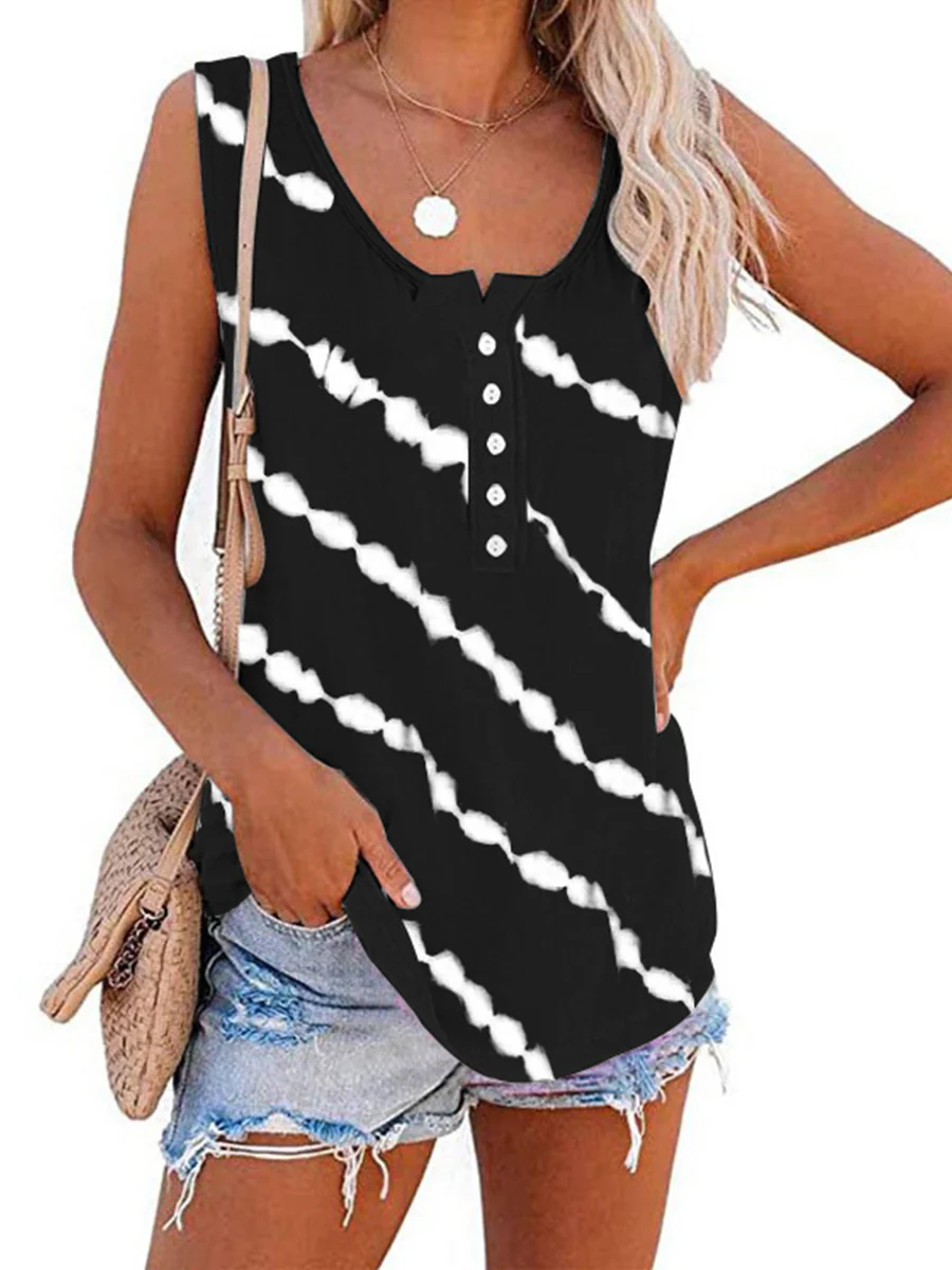 Printed Diagonal Stripe Round Neck Vest