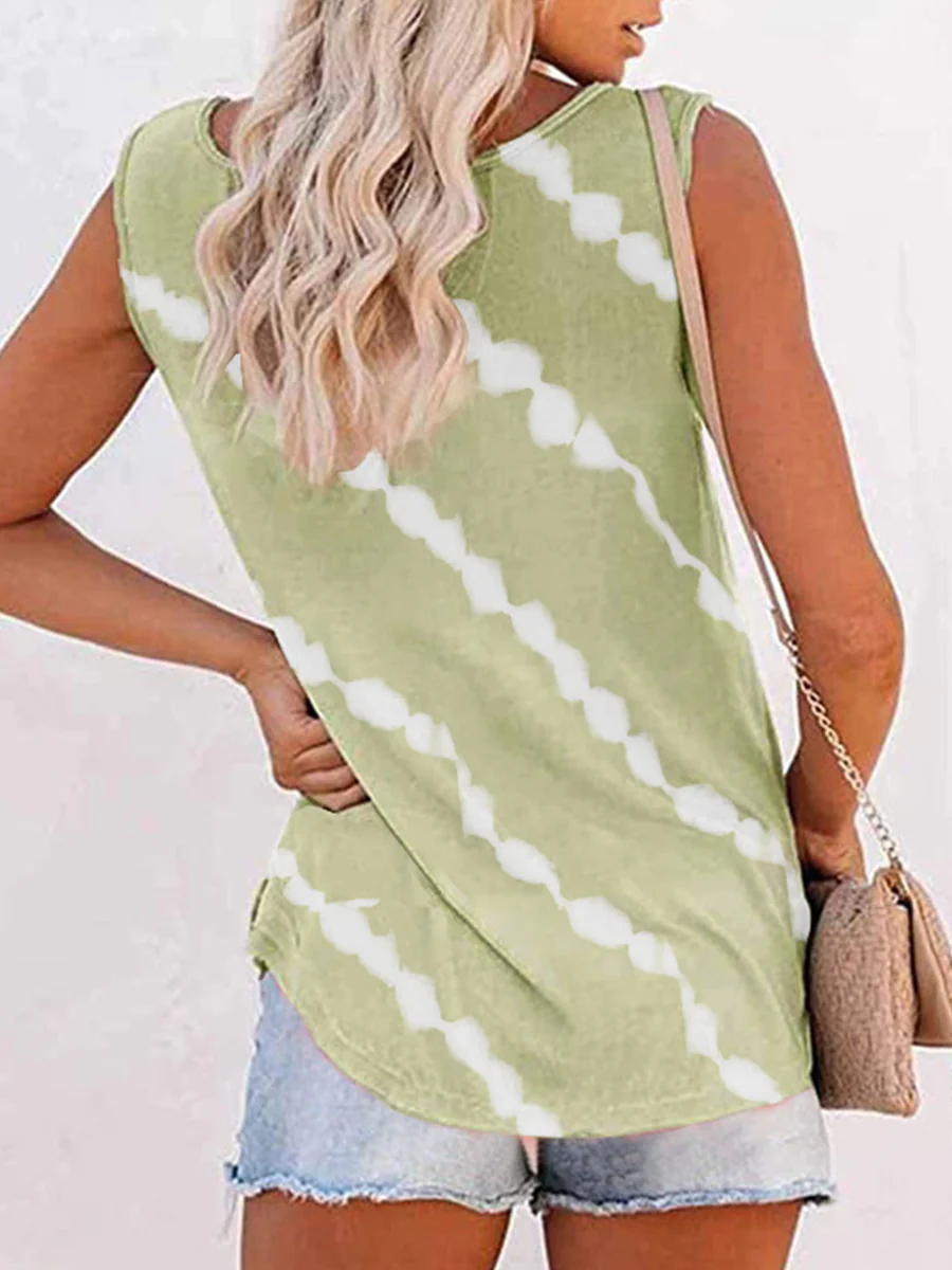 Printed Diagonal Stripe Round Neck Vest