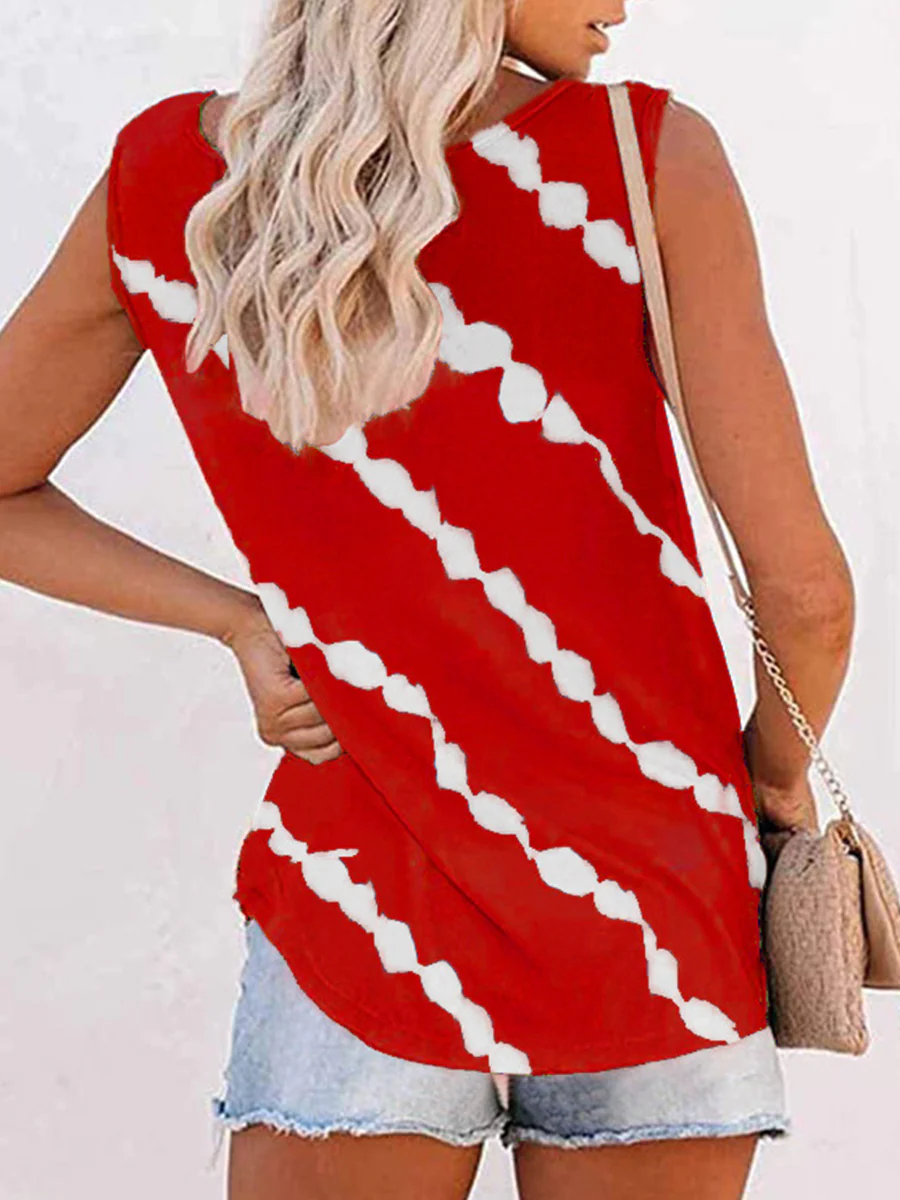 Printed Diagonal Stripe Round Neck Vest