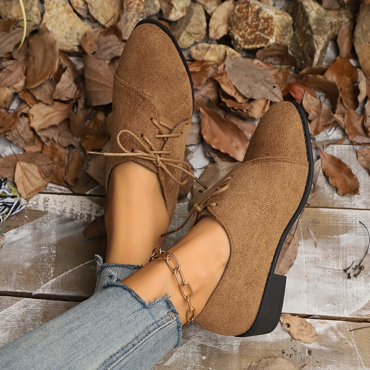 Women's Plus Size Vintage-Inspired Yellow Lace-Up Loafers - Lightweight, All-Season Comfort with Rubber Sole