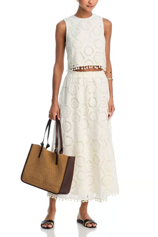 Embroidered Crochet Lace Tassle Trim Crop Tank Top