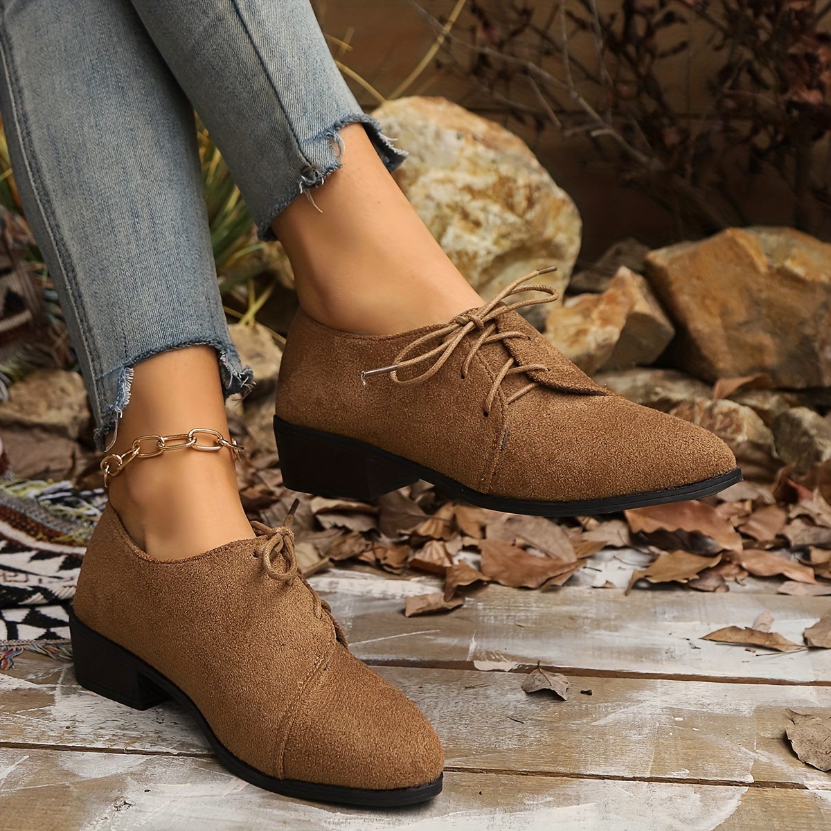 Women's Plus Size Vintage-Inspired Yellow Lace-Up Loafers - Lightweight, All-Season Comfort with Rubber Sole