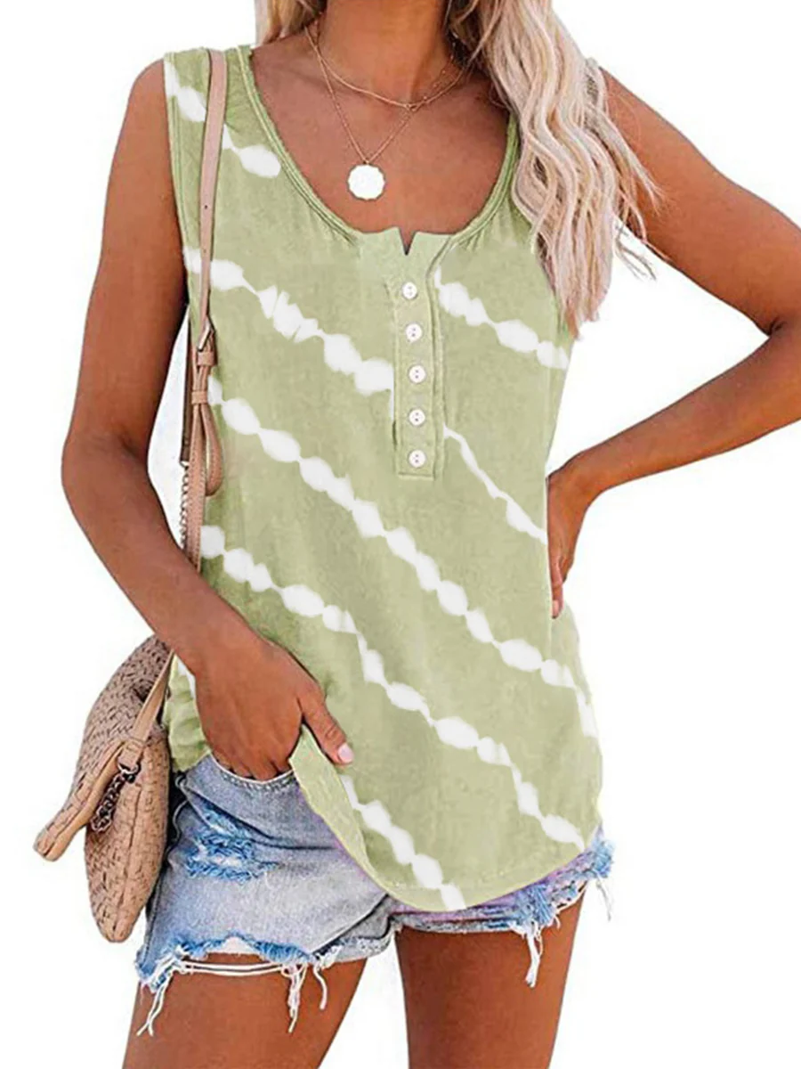 Printed Diagonal Stripe Round Neck Vest