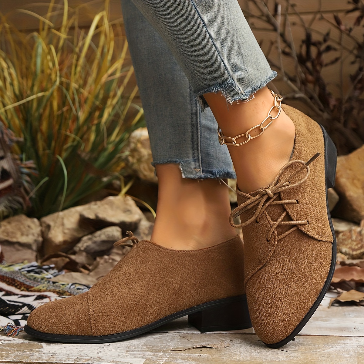 Women's Plus Size Vintage-Inspired Yellow Lace-Up Loafers - Lightweight, All-Season Comfort with Rubber Sole