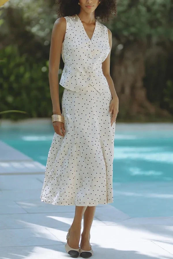 Polka Dot Polka Jacquard Print Button Back Tie-up Loose Vest