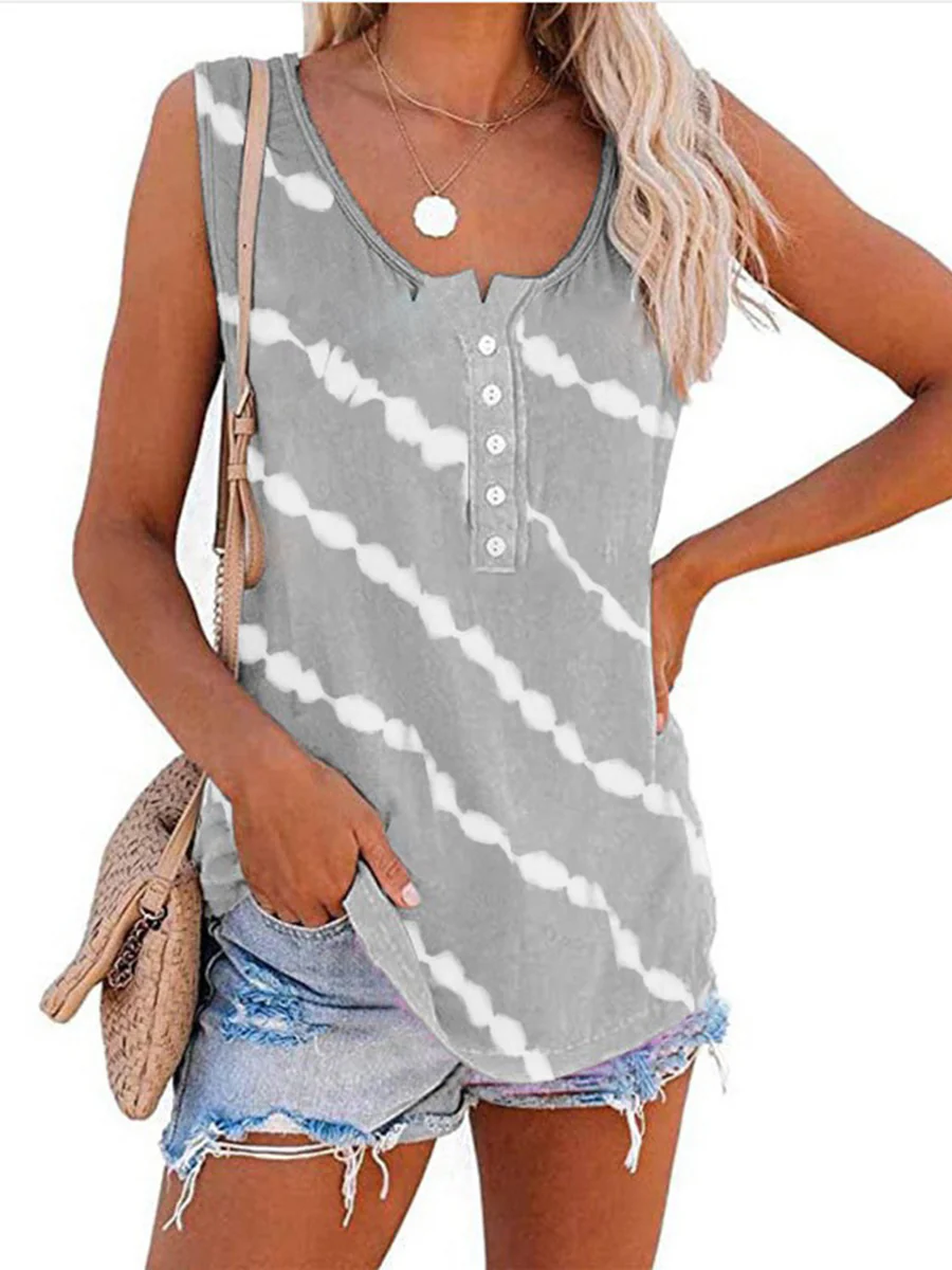 Printed Diagonal Stripe Round Neck Vest