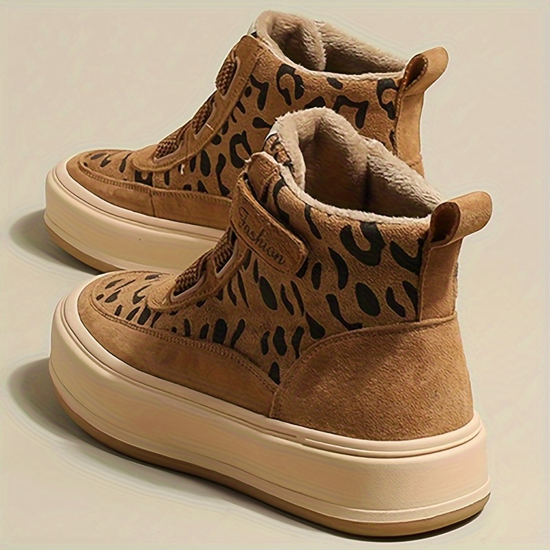 Women's Fashion Ankle Boots - Casual Leopard Print, Hook-and-loop Fastener Closure, Thick Sole, Faux Cover & Fabric Lining