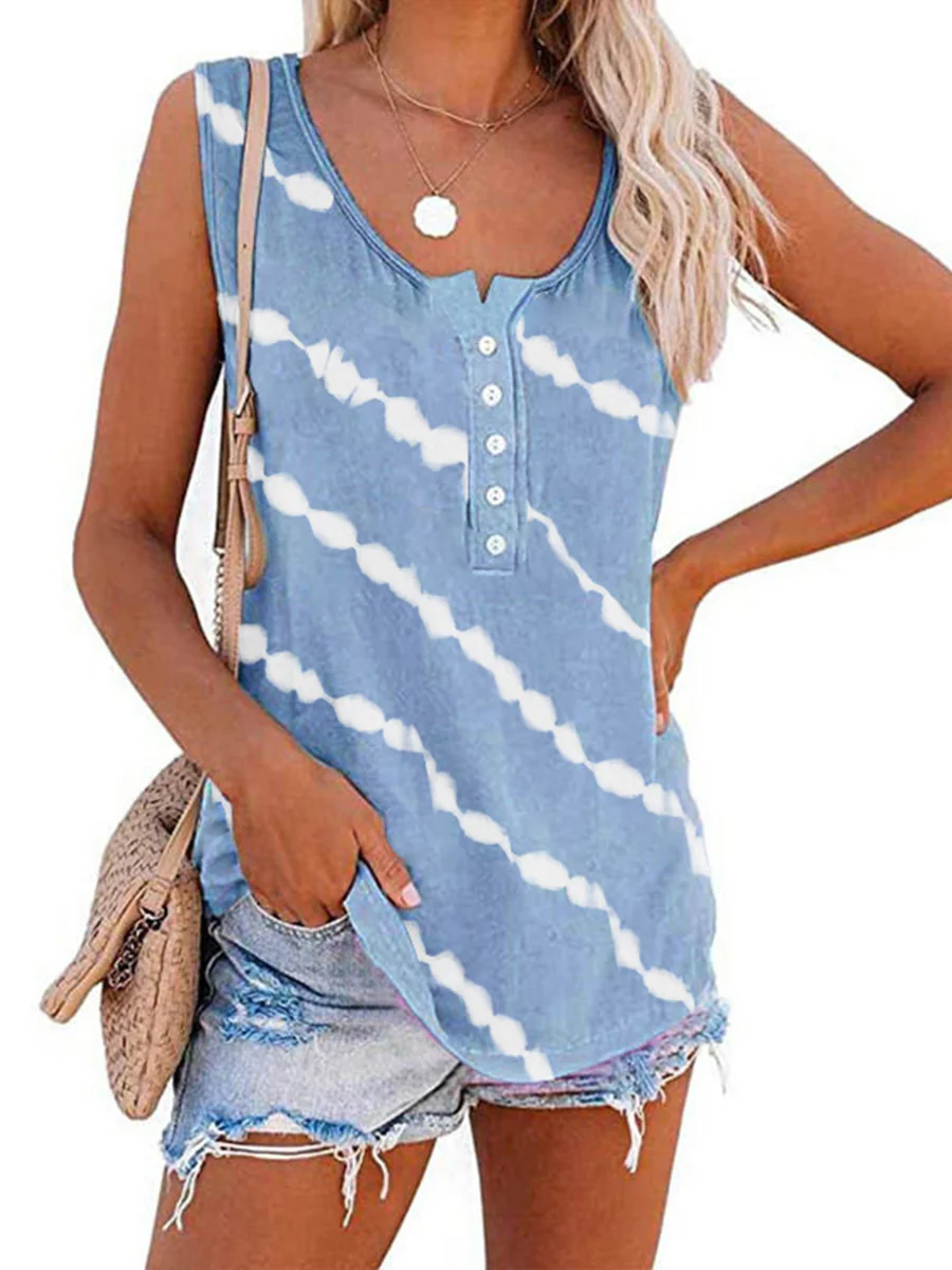Printed Diagonal Stripe Round Neck Vest