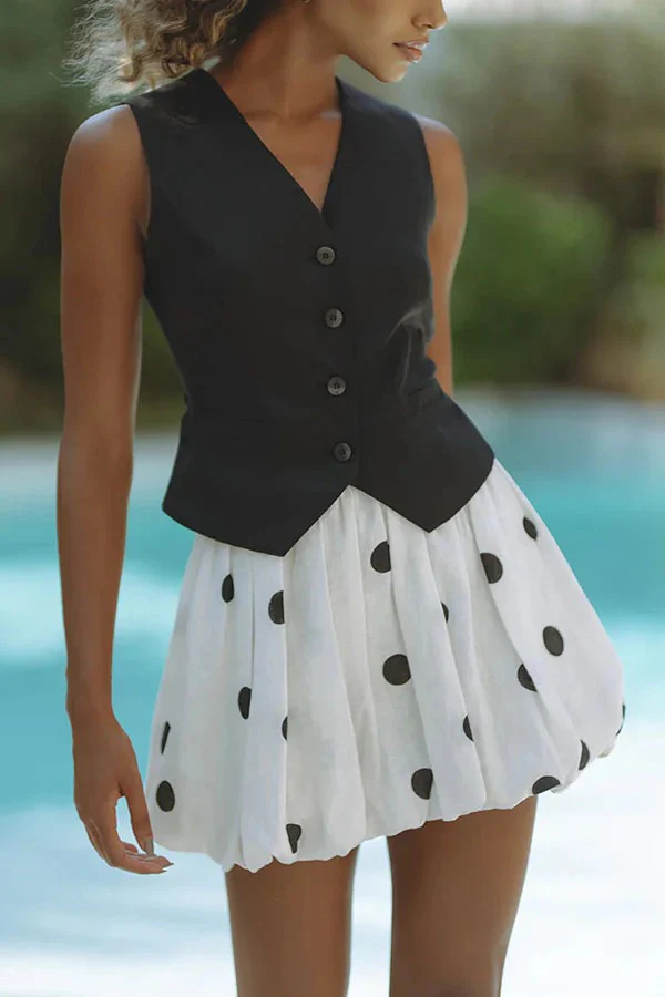 Linen Blend Solid Button Up Back Tie-up Loose Vest