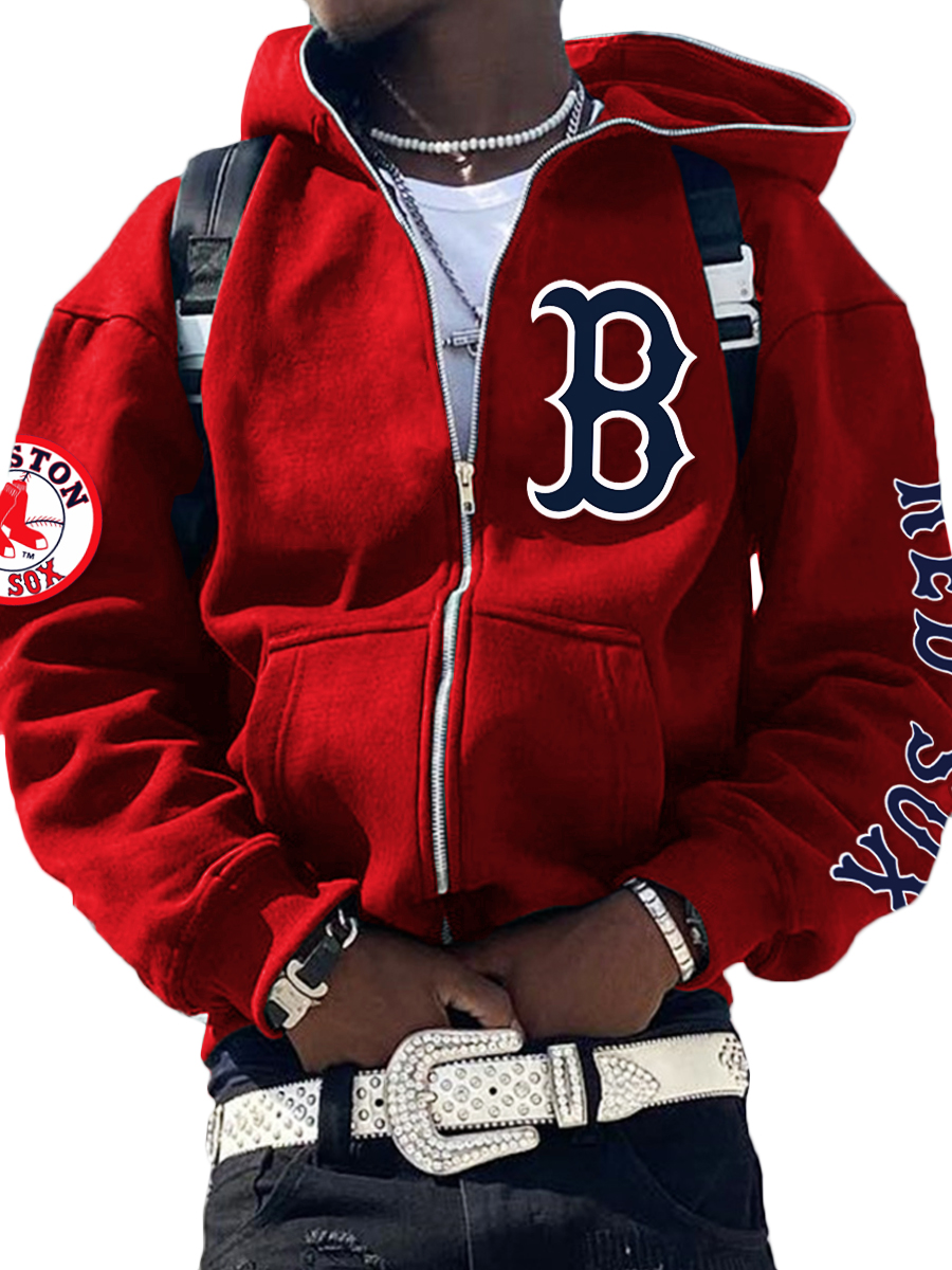 Boston Red Sox MLB Men's Casual Zipper Hooded Sweatshirts