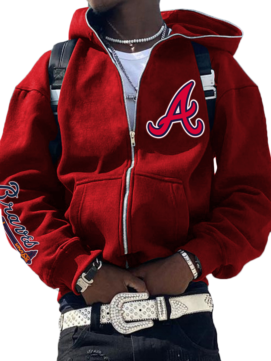 Atlanta Braves MLB Men&#039;s Casual Zipper Hooded Sweatshirts