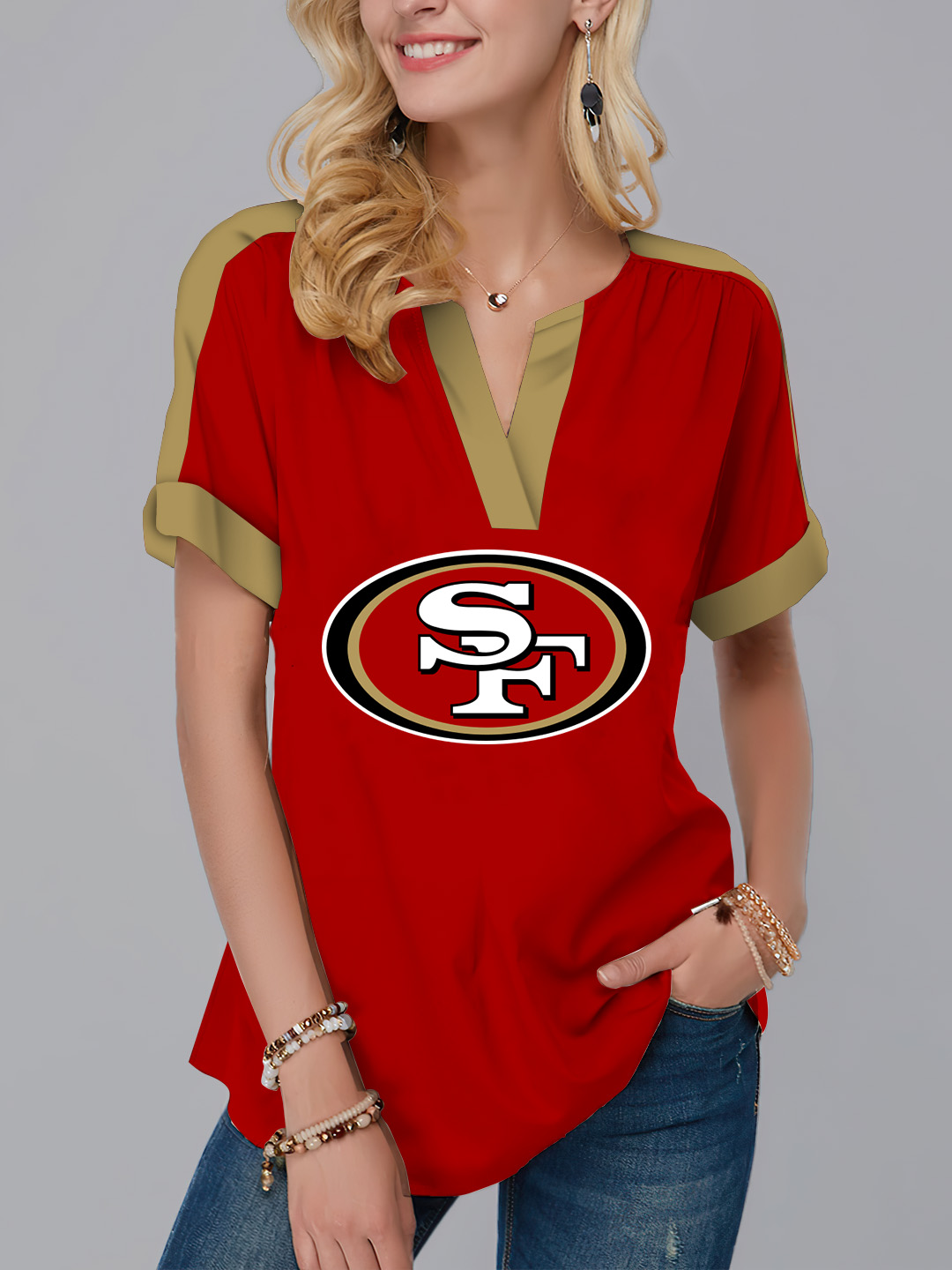 San Francisco 49ers  Fashion Short Sleeve V-Neck Shirt