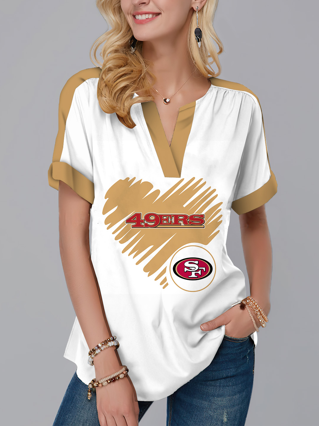 San Francisco 49ers Fashion Short Sleeve V-Neck Shirt
