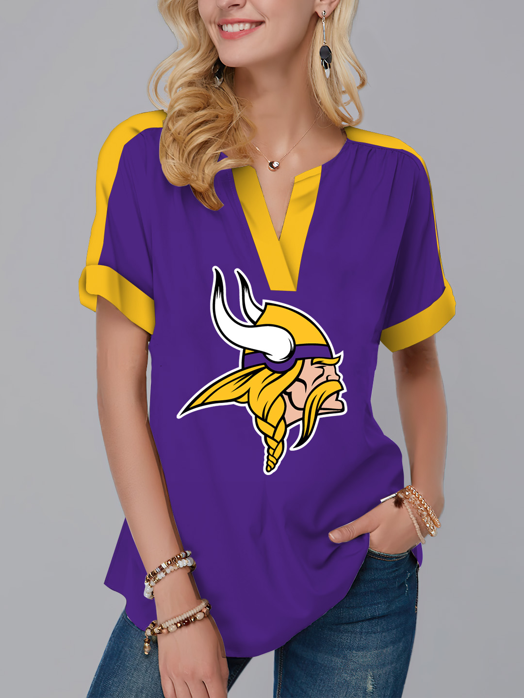 Minnesota Vikings  Fashion Short Sleeve V-Neck Shirt