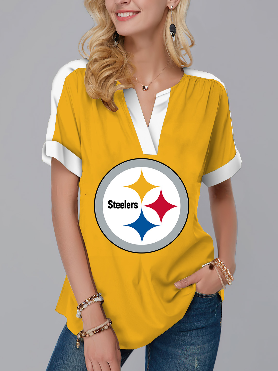 Pittsburgh Steelers  Fashion Short Sleeve V-Neck Shirt