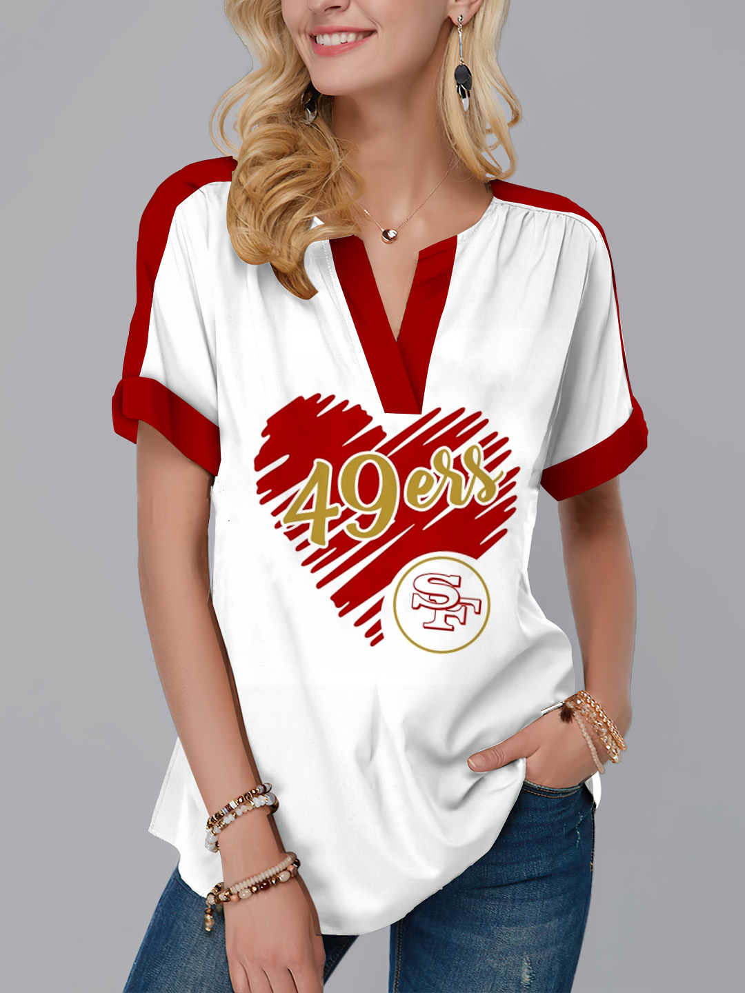 San Francisco 49ers Fashion Short Sleeve V-Neck Shirt