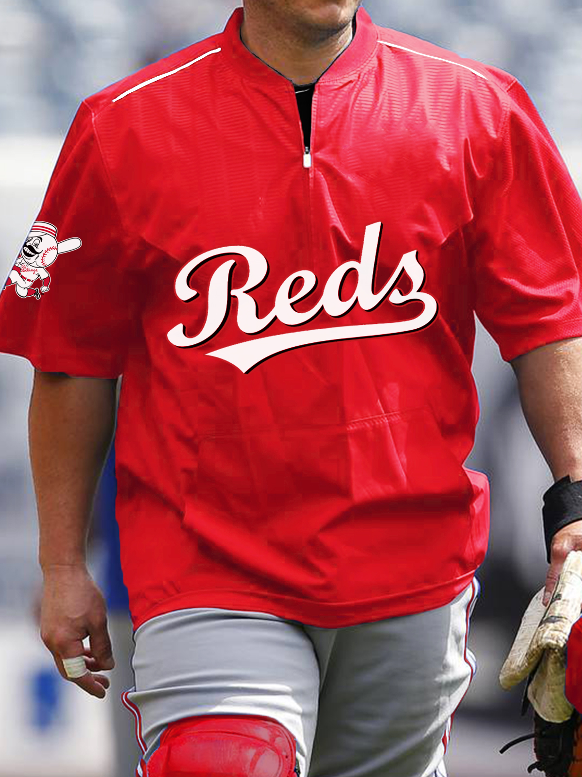 Cincinnati Reds Short Sleeve Zip Sweatshirt