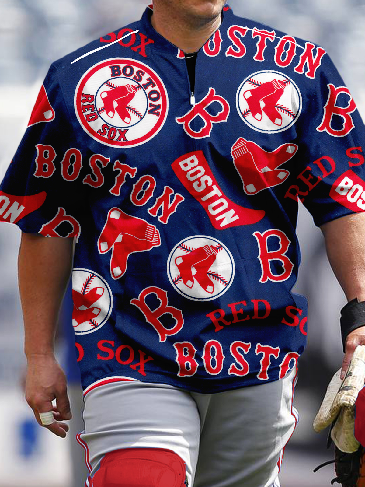 Boston Red Sox Fashion Short Sleeve Zip Sweatshirt