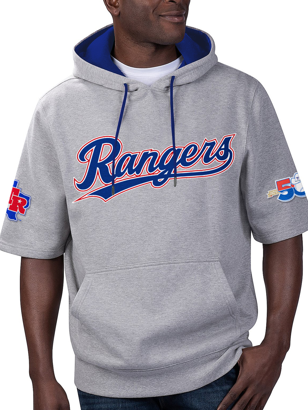 Texas Rangers Fashion Short Sleeve Hooded Sweatshirt