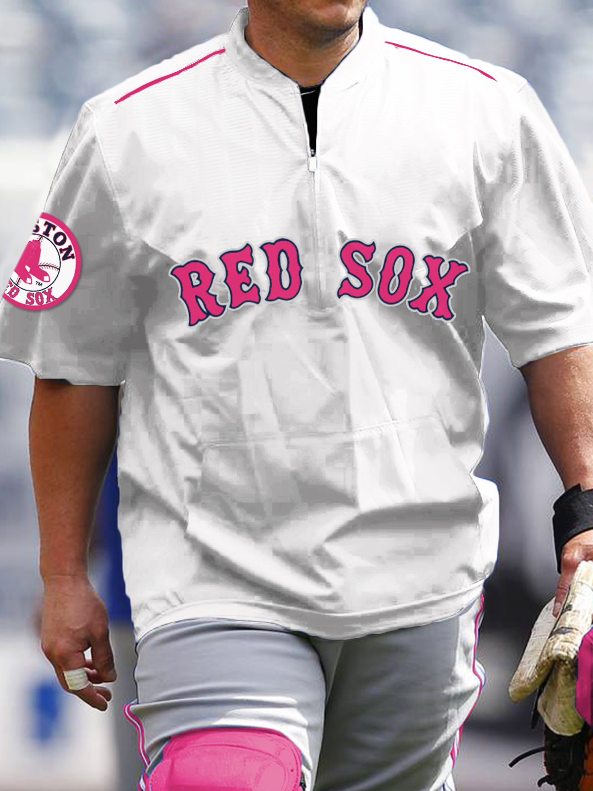 Boston Red Sox Fashion Short Sleeve Zip Sweatshirt