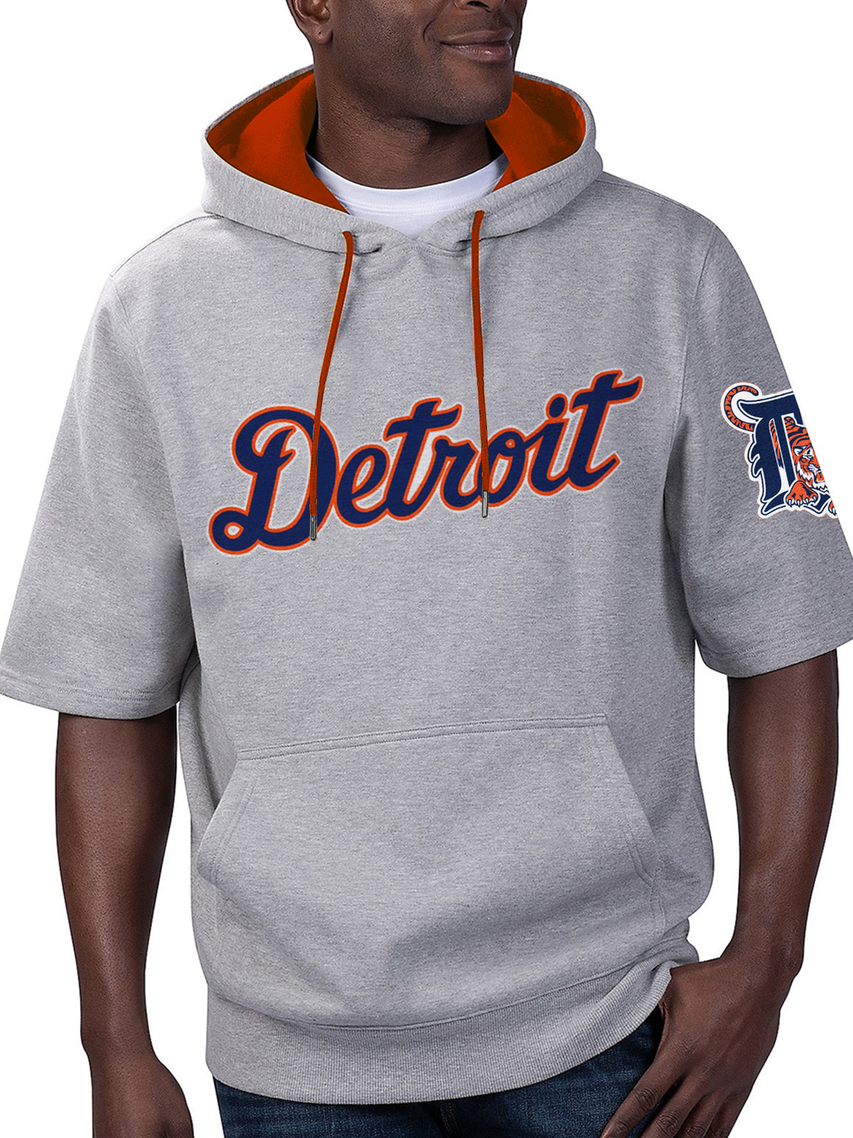 Detroit Tigers Fashion Short Sleeve Hooded Sweatshirt