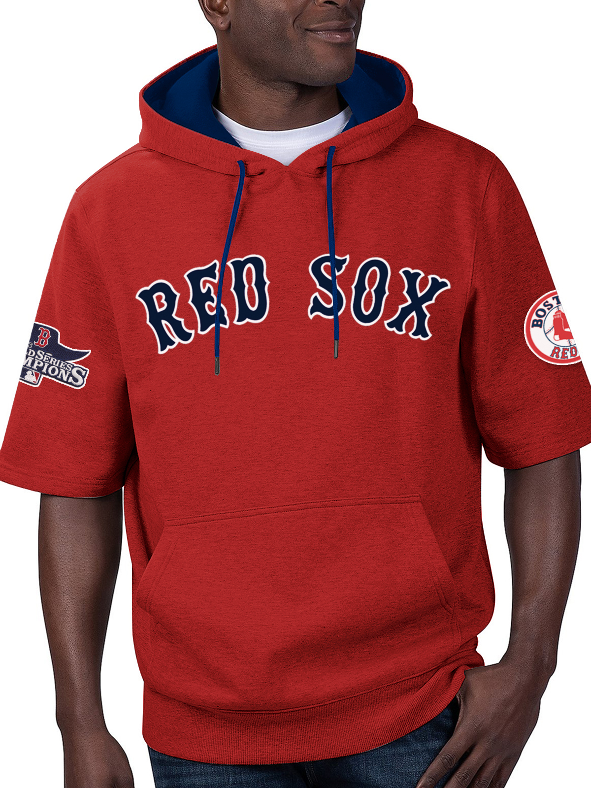 Boston Red Sox Fashion Short Sleeve Hooded Sweatshirt