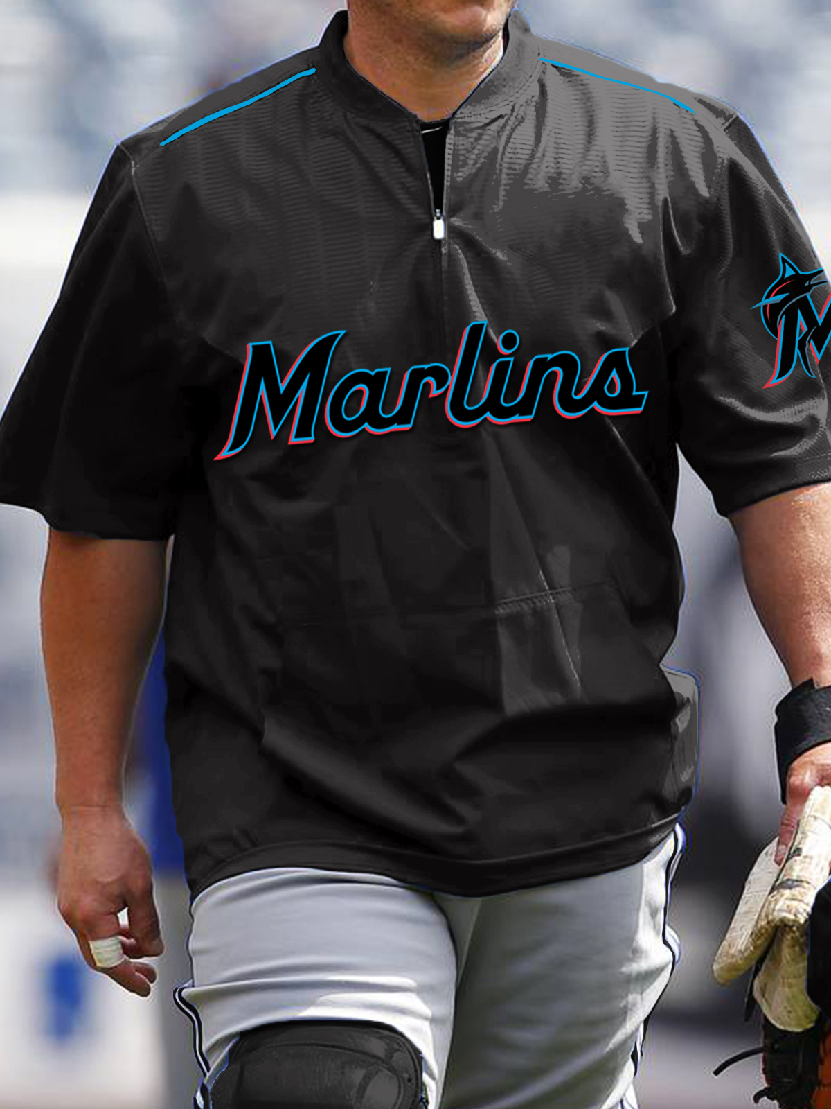 Miami Marlins Short Sleeve Zip Sweatshirt