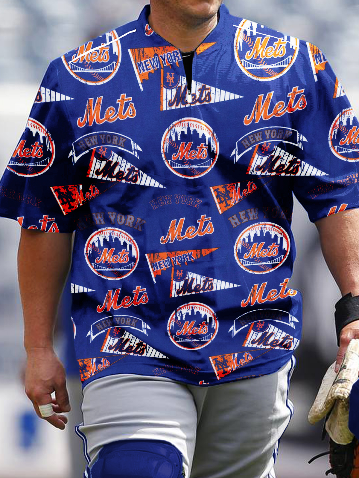 New York Mets Short Sleeve Zip Sweatshirt