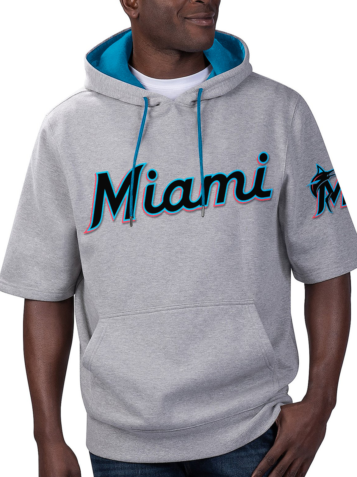 Miami Marlins Fashion Short Sleeve Hooded Sweatshirt