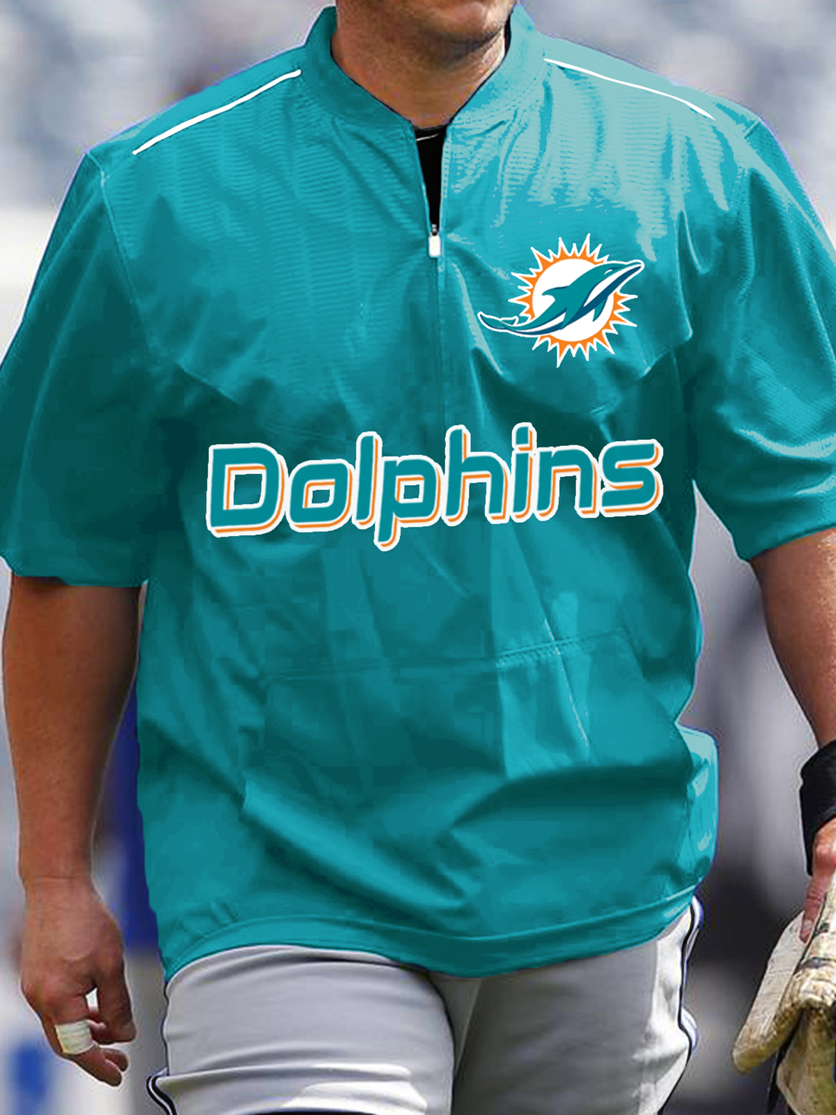 Miami Dolphins Short Sleeve Zip Sweatshirt