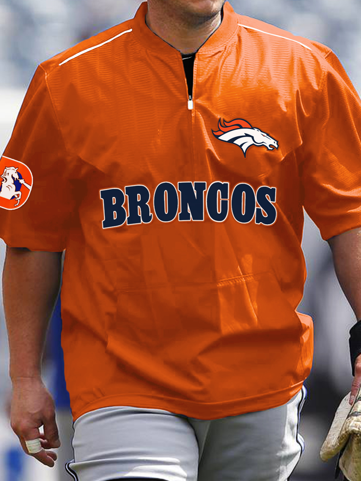Denver Broncos Short Sleeve Zip Sweatshirt