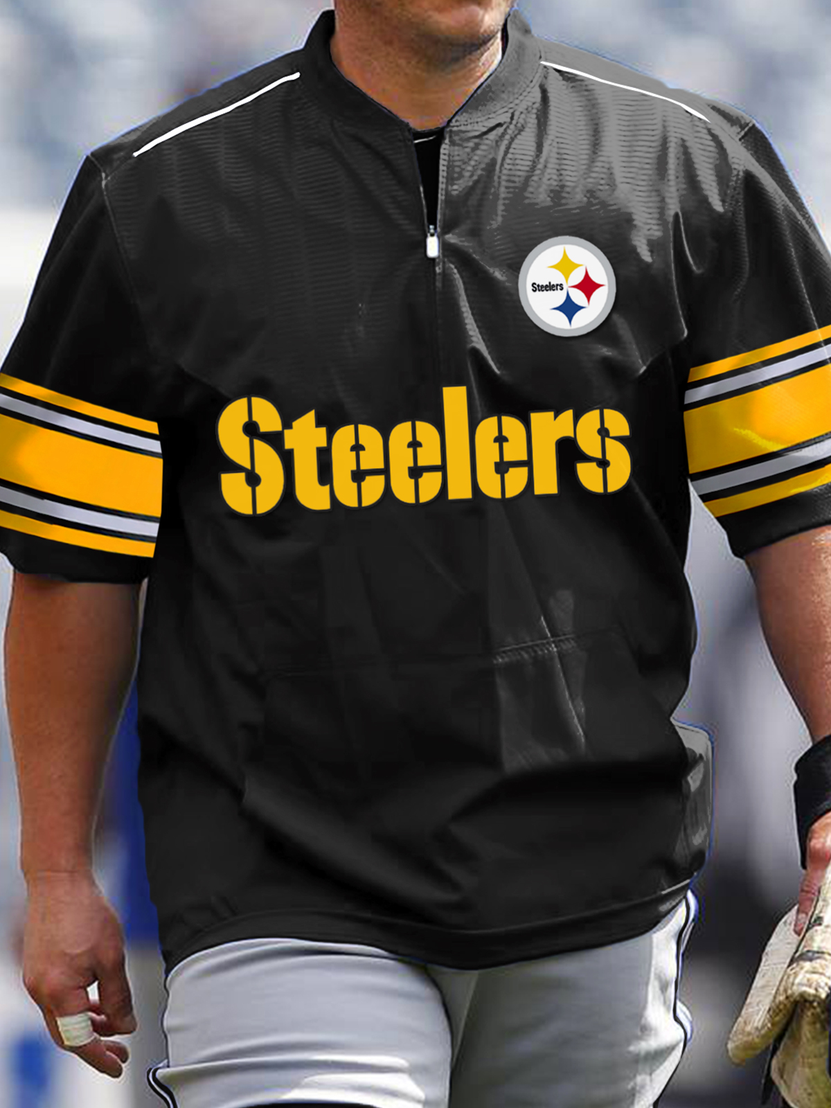 Pittsburgh Steelers Short Sleeve Zip Sweatshirt