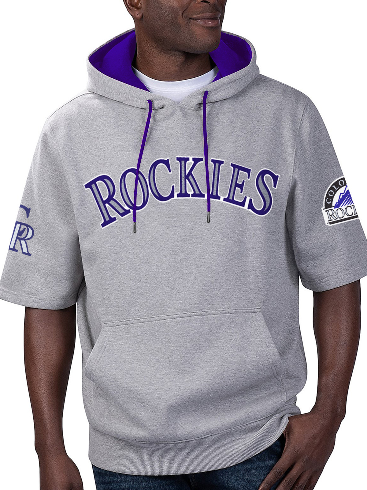 Colorado Rockies Fashion Short Sleeve Hooded Sweatshirt