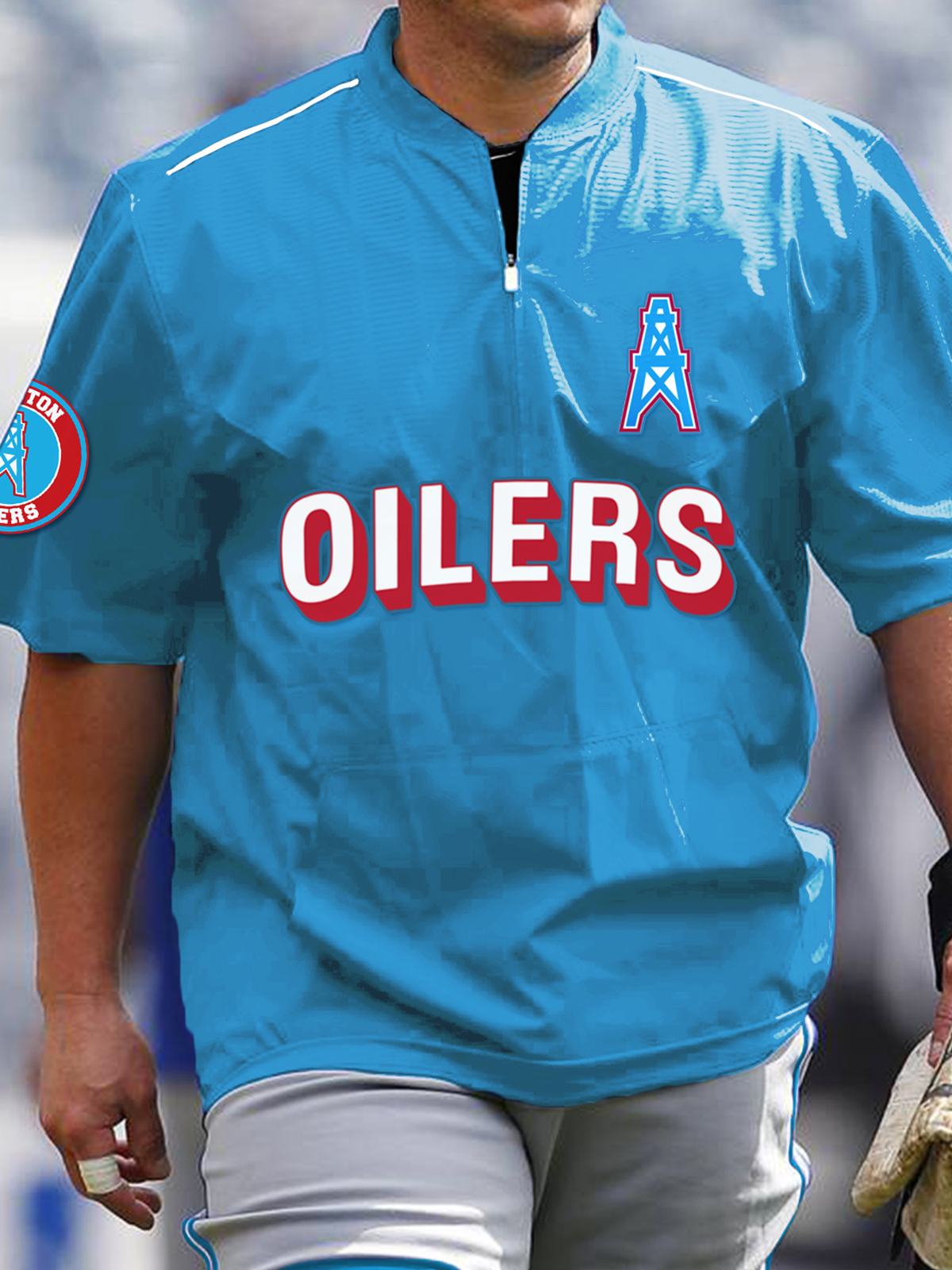 Houston Oilers Short Sleeve Zip Sweatshirt